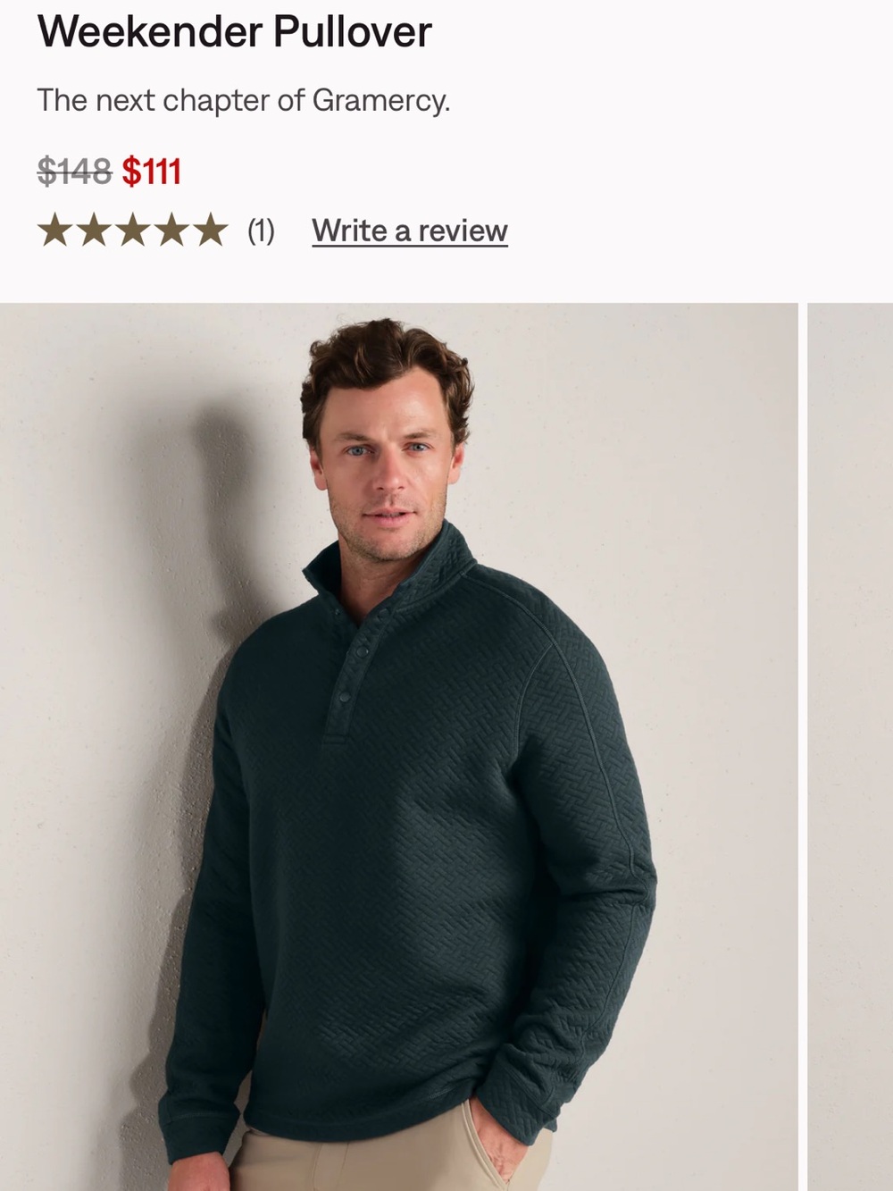 NWT RHONE Men’s Quilted Zip-Up Sweater - Deep Teal